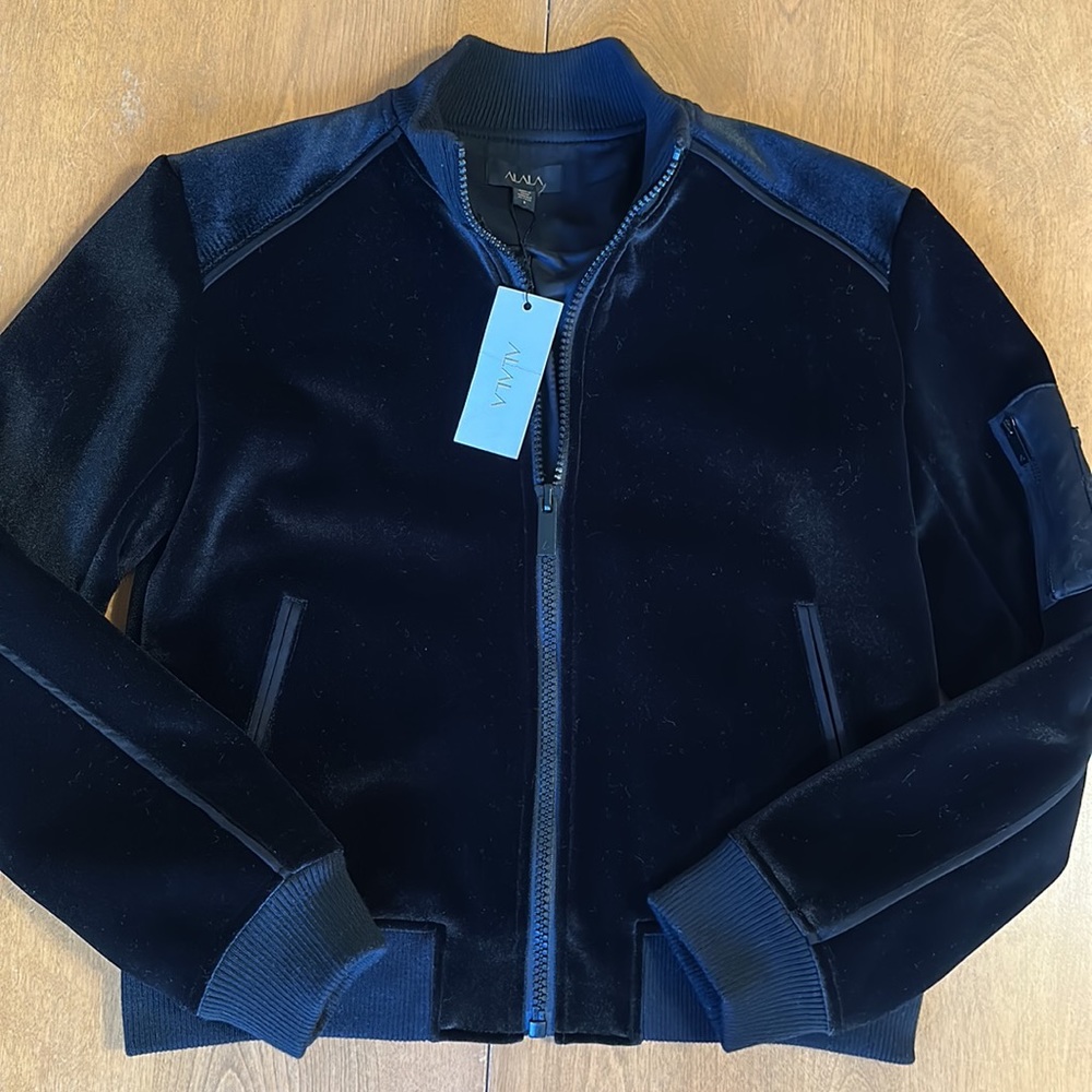 Alala Black Velvet Bomber Jacket Small Fully Lined